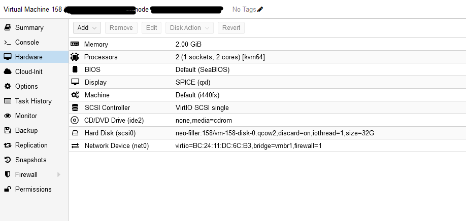 VM hardware configuration