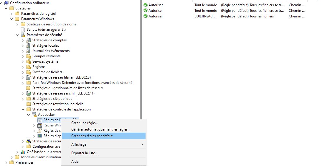The three default AppLocker rules, essential before any blocking.