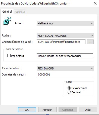 DoNotUpdateToEdgeWithChromium = 1 — EdgeUpdate will no longer automatically update Edge.